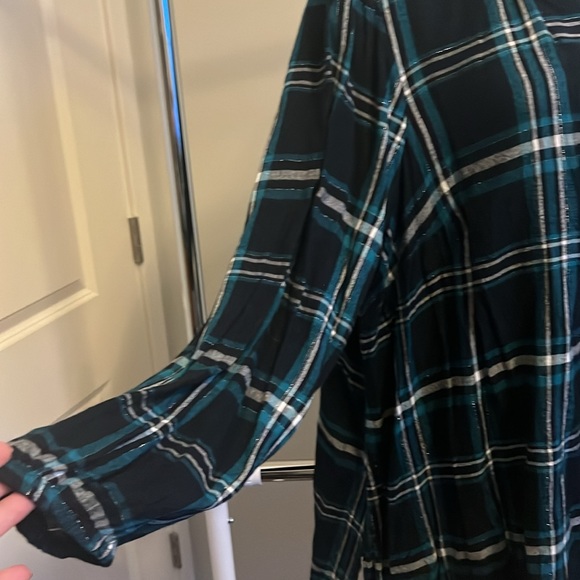 Lane Bryant Blue Metallic Plaid Popover Flannel Tunic - Picture 3 of 6